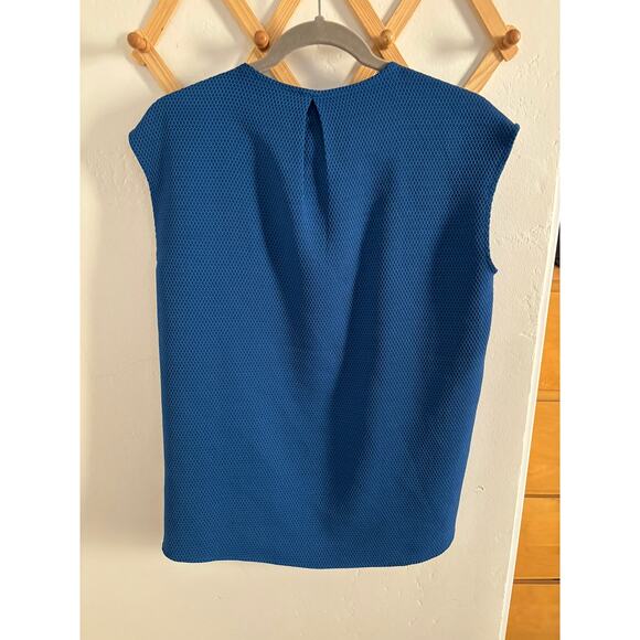 J. Crew Top Women's 2 Honeycomb Cocoon Blouse Blue Short Sleeve Relaxed fit - Picture 9 of 9